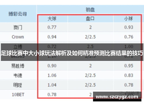 足球比赛中大小球玩法解析及如何精准预测比赛结果的技巧